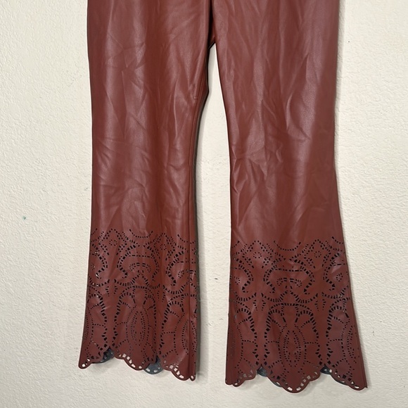 NWOT Anthropologie Laser-Cut Faux Leather Trousers Brown Size 14 Fall Autumn - Picture 6 of 17